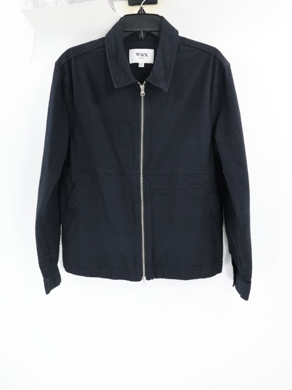 Wax London Jacket Mens Small Eldon Seersucker Crinkled Cotton Full Zip Black